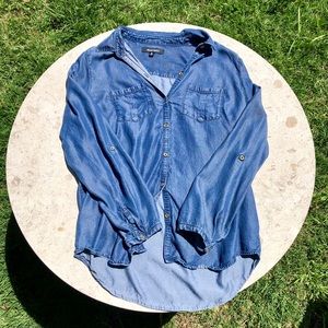 Ellen Tracy Button Up Shiny Denim Shirt EUC